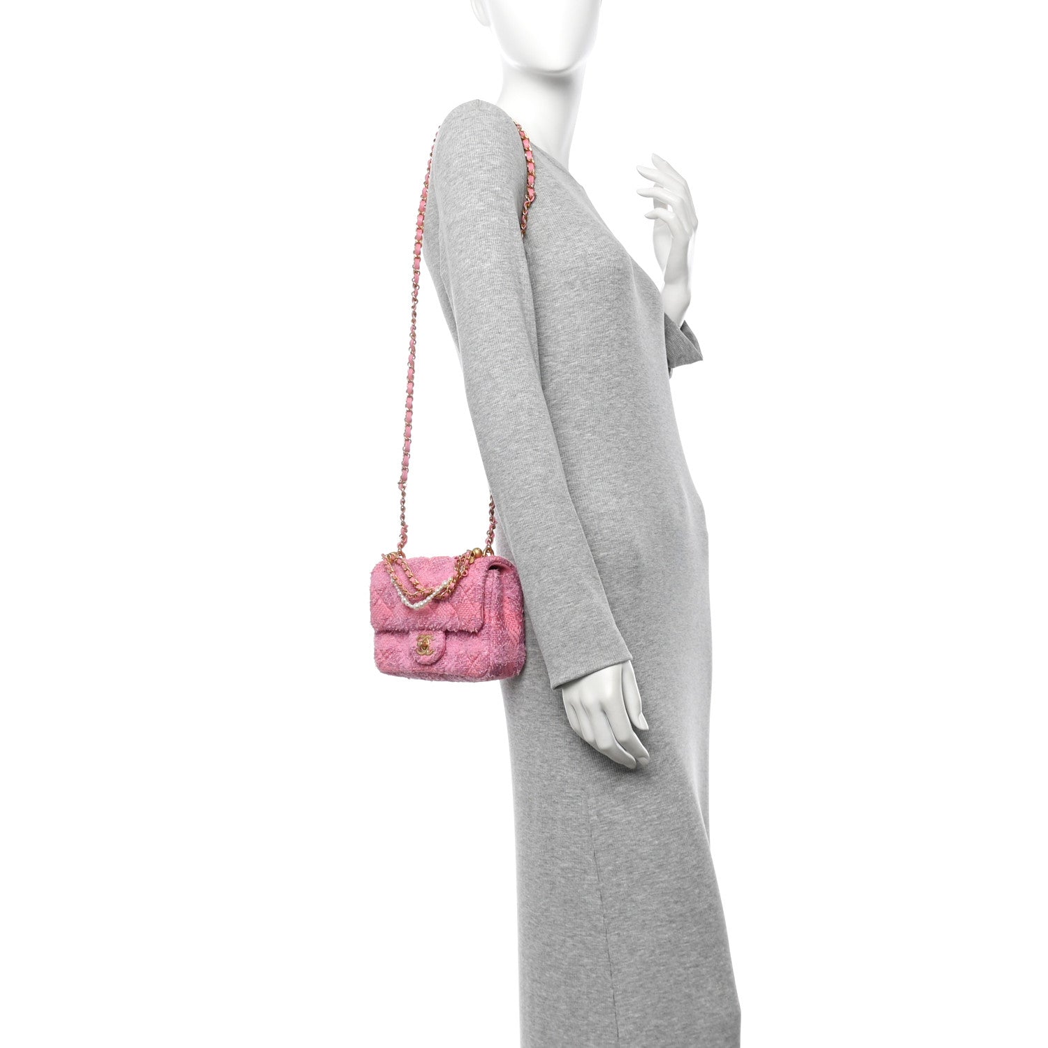 Chanel Tweed Quilted Pearl Twist Mini Square Flap Pink Dark Pink 2 of 11