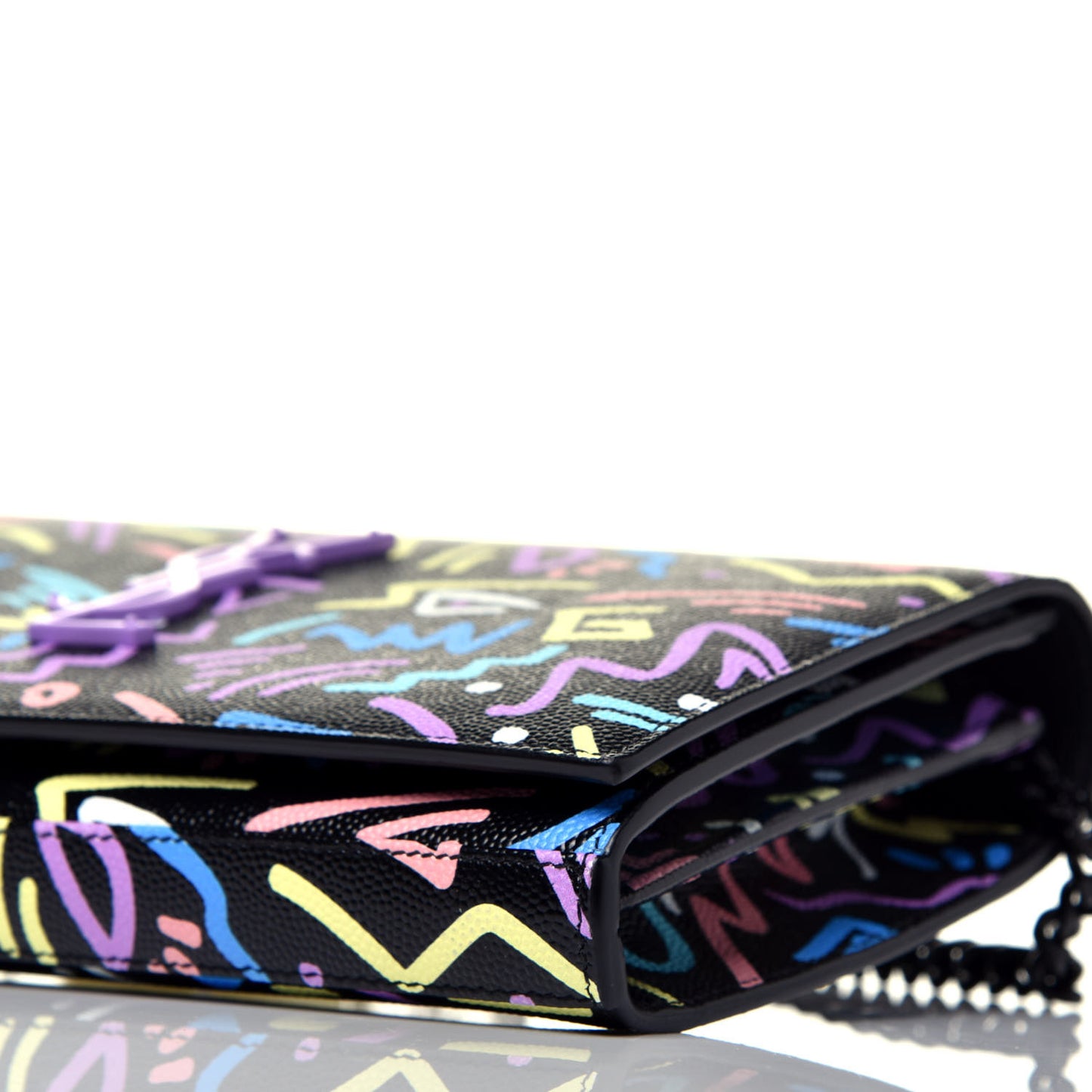 Grain De Poudre Medium Classic Monogram Multicolor Graphic Print Chain Wallet Black