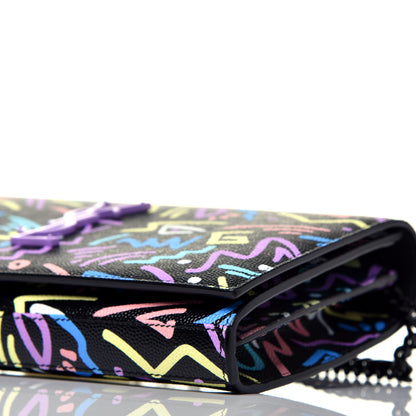 Saint Laurent Grain De Poudre Medium Classic Monogram Multicolor Graphic Print Chain Wallet Black 9 of 9