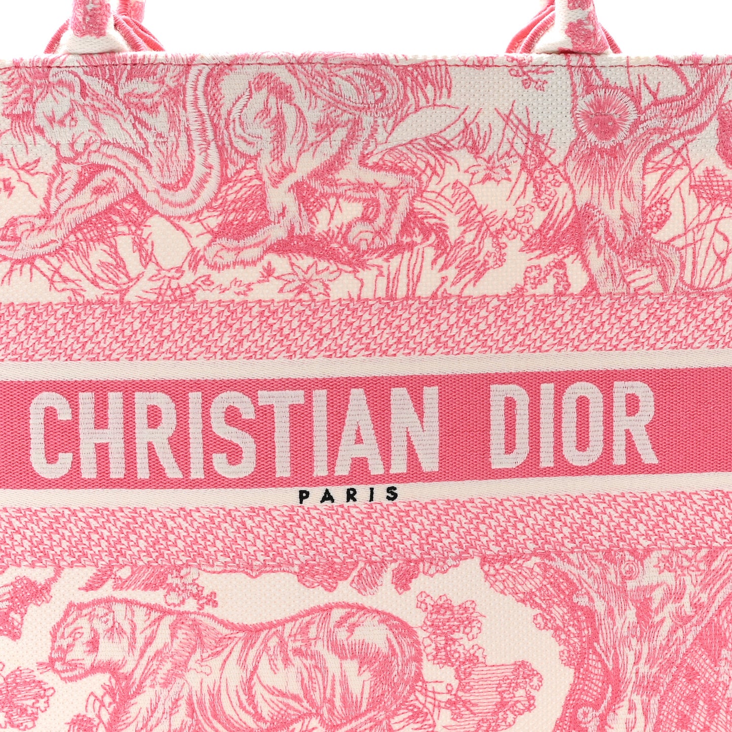 Canvas Embroidered Medium Dioriviera Toile De Jouy Book Tote Peony Pink