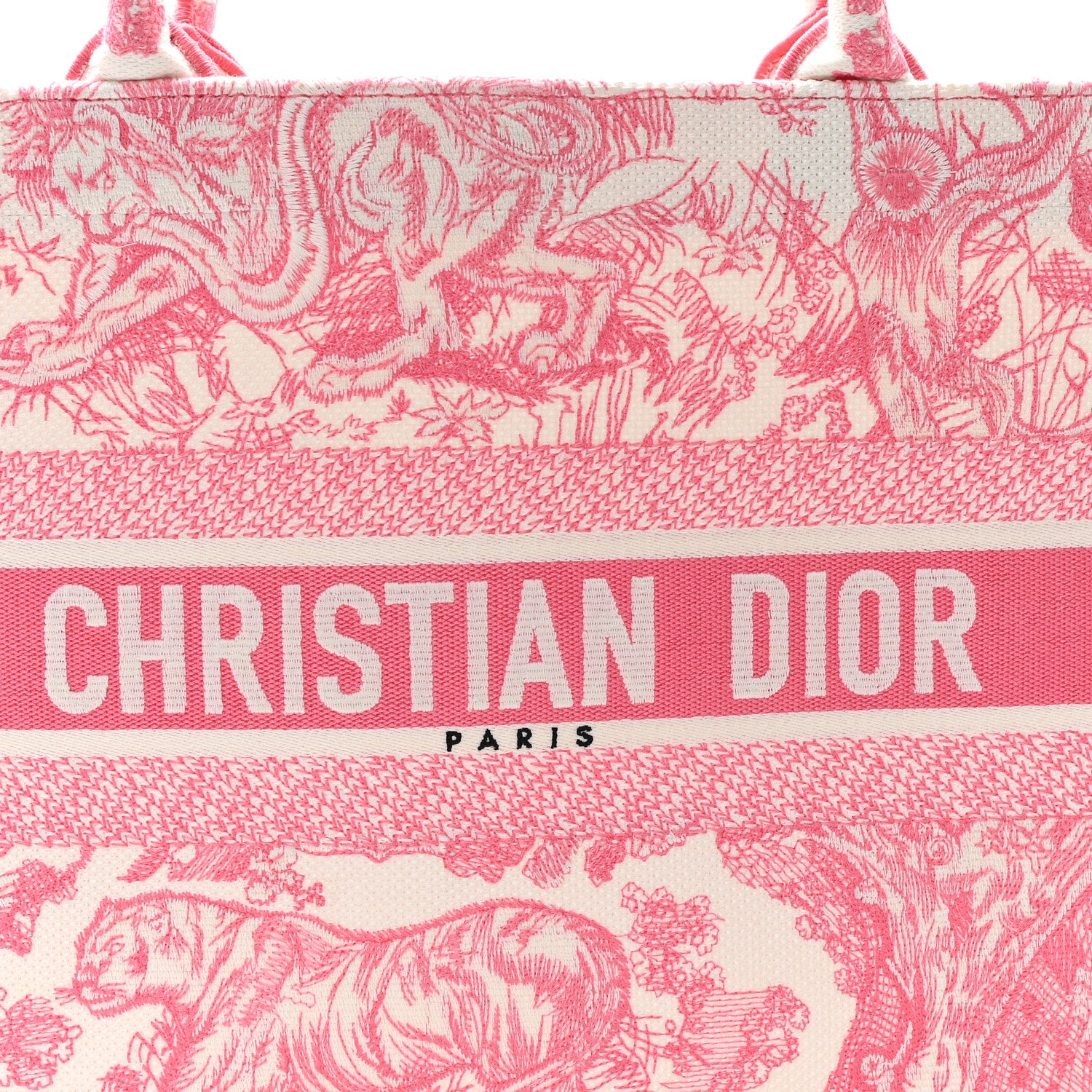 Christian Dior Canvas Embroidered Medium Dioriviera Toile De Jouy Book Tote Peony Pink 8 of 12