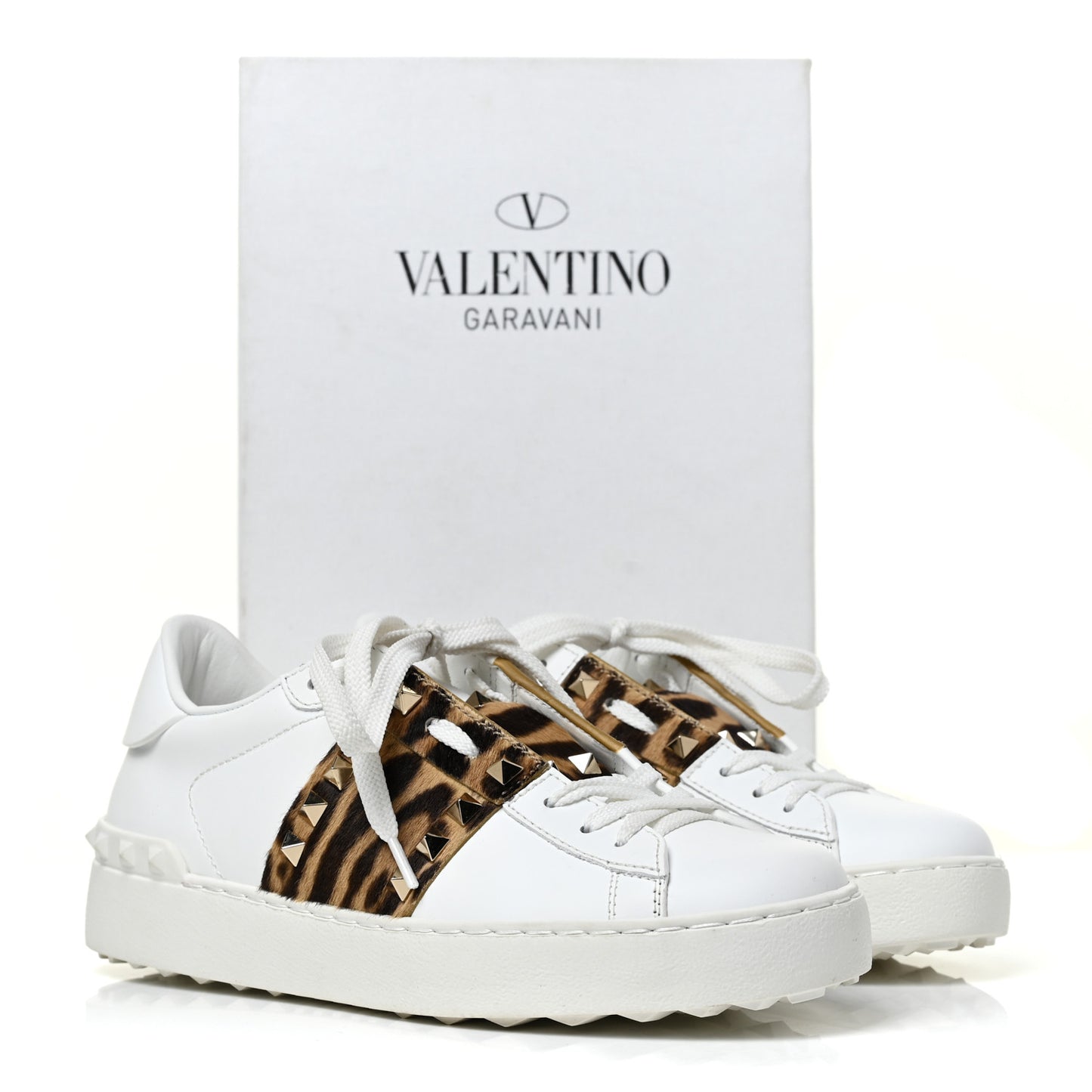 Calfskin Calf Hair Untitled Rockstud Open Sneakers 37.5 Bianco
