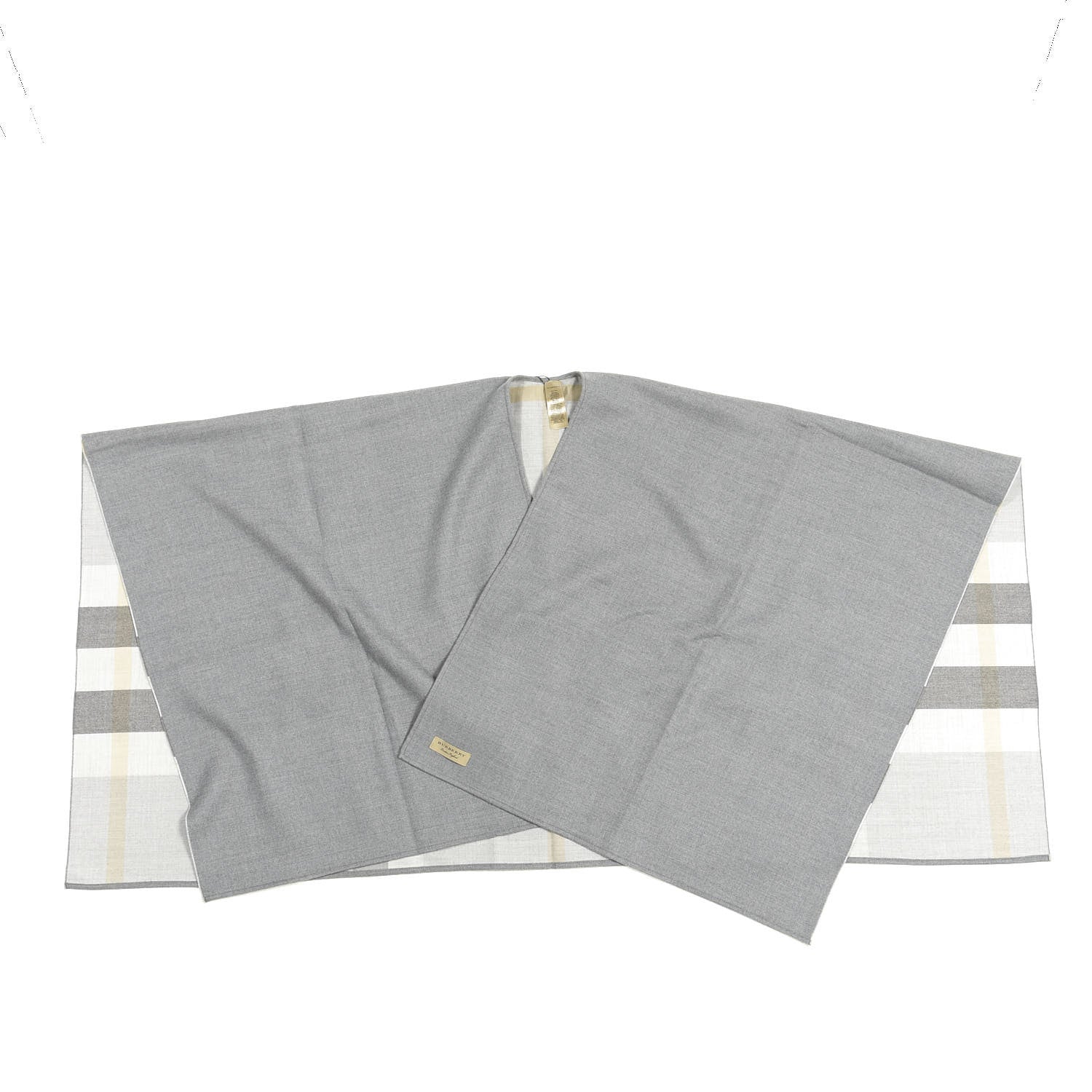 Burberry Wool Solid to Check Charlotte Cape Scarf Scarf Light Grey 1 of 3