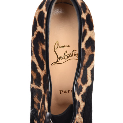 Christian Louboutin Pony Hair Suede Miss Poppins 140 Peep Toe Platform Booties 40.5 Version Leopard 7 of 9