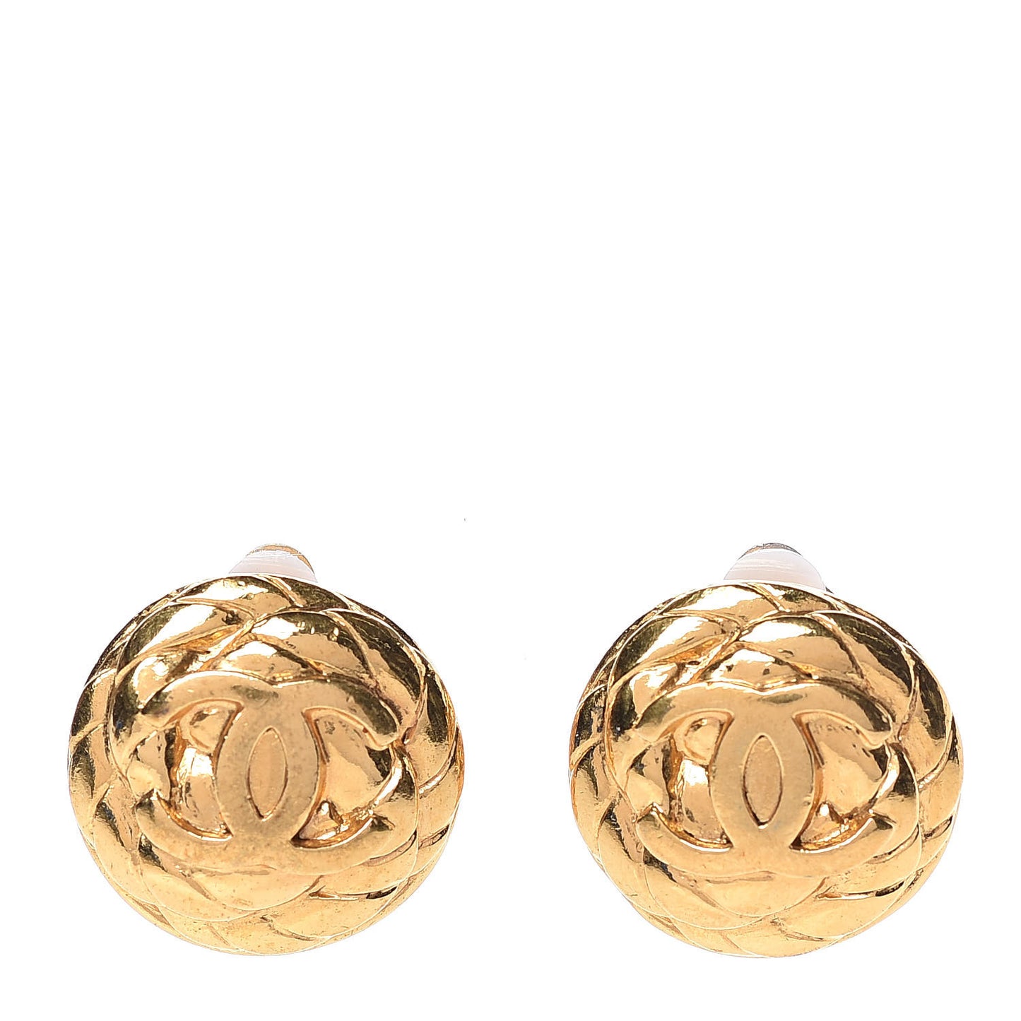 CC Button Clip On Earrings Gold