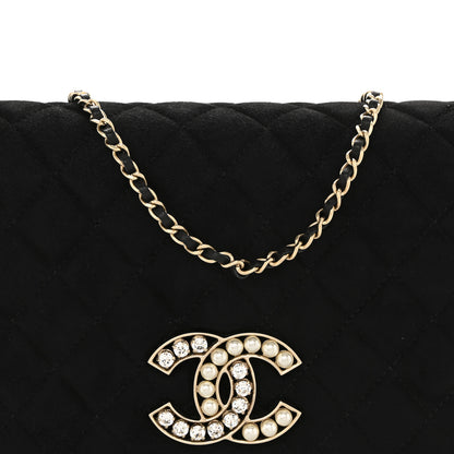 Chanel Suede Quilted Crystal Pearl CC Flap Black 8 of 12