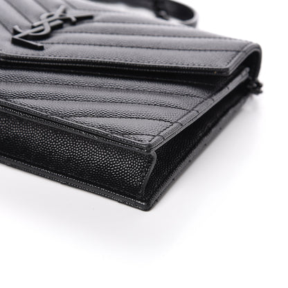 Saint Laurent Grain De Poudre Matelasse Chevron Monogram Envelope Chain Wallet Black 9 of 11