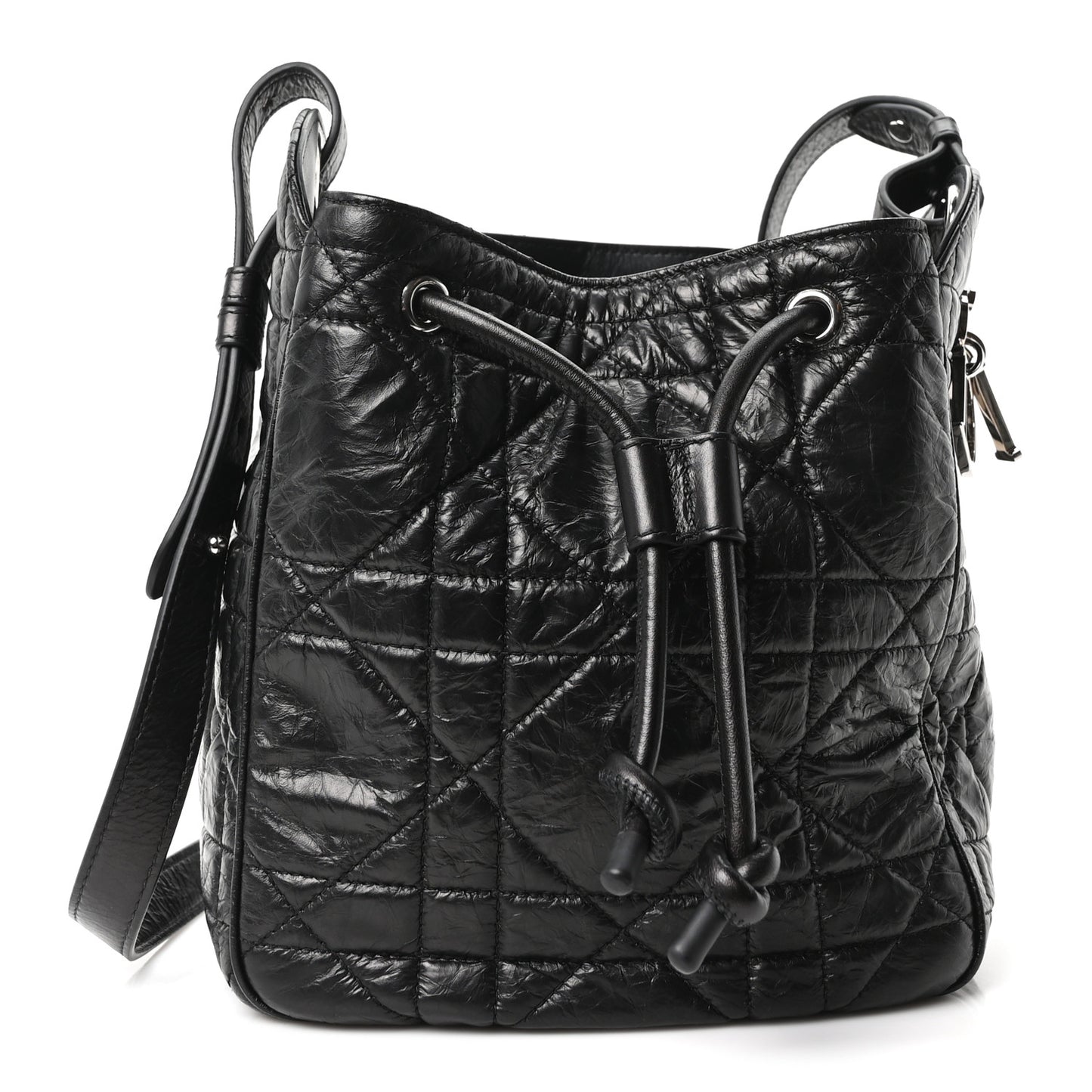 Crinkled Calfskin Macrocannage Small D-Motion Bag Black