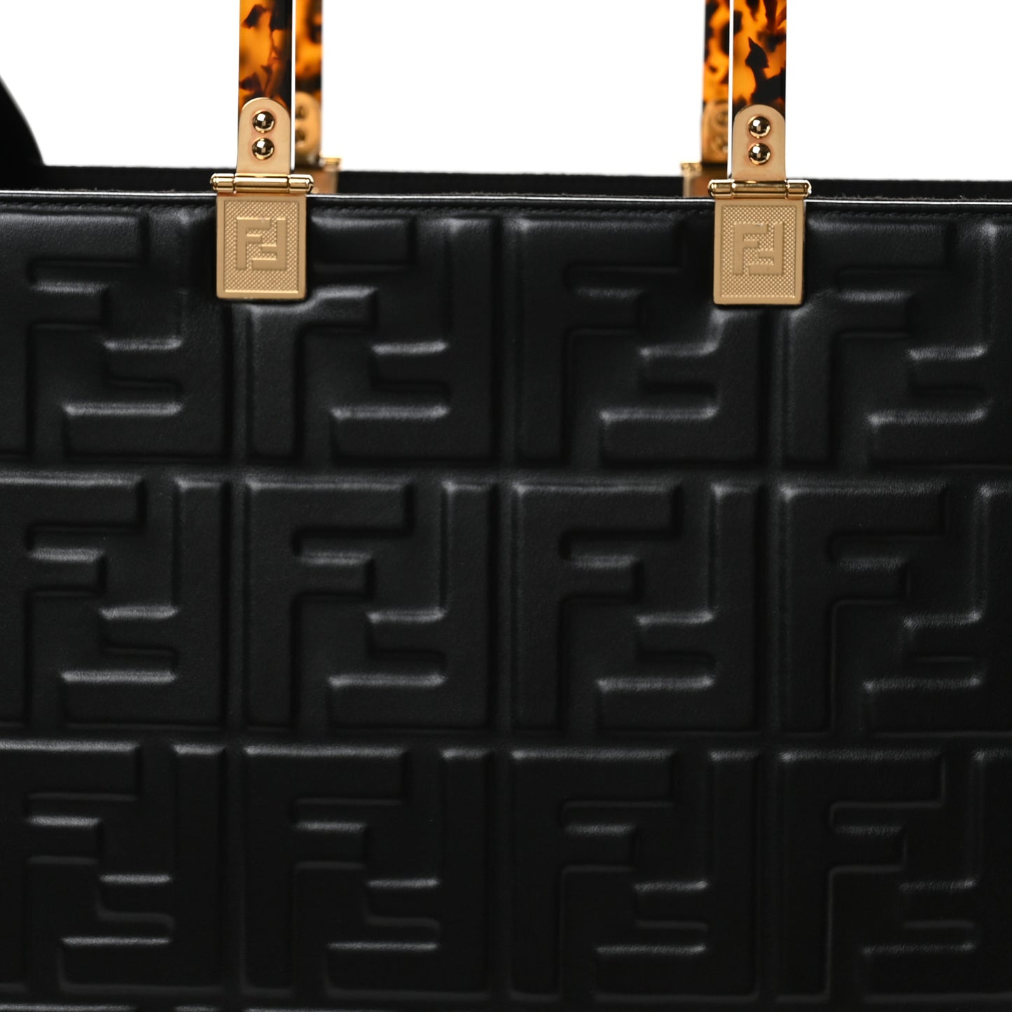 Vitello Plexiglass FF Embossed Medium Fendi Sunshine Shopper Tote Black