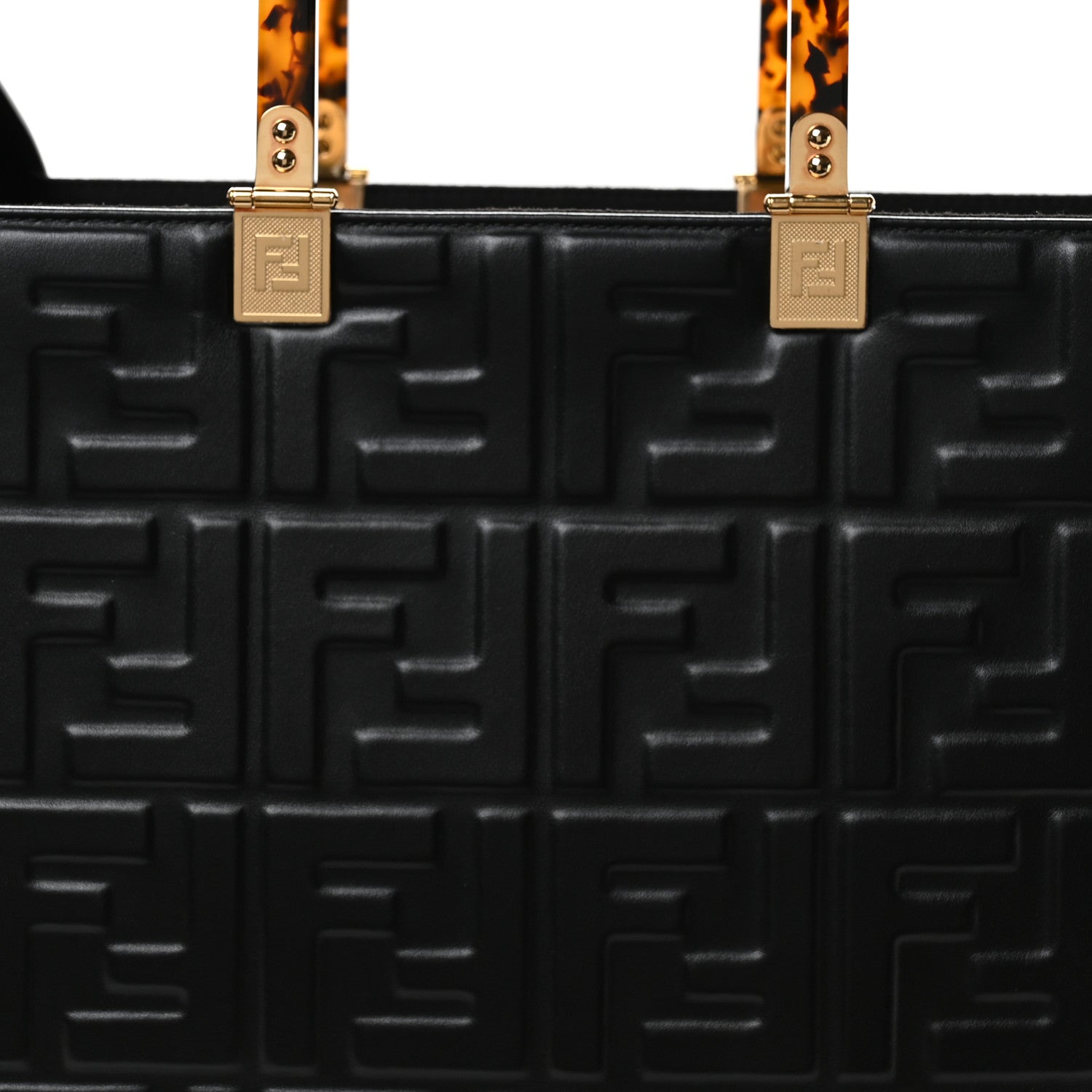 Fendi Vitello Plexiglass FF Embossed Medium Fendi Sunshine Shopper Tote Black 7 of 9