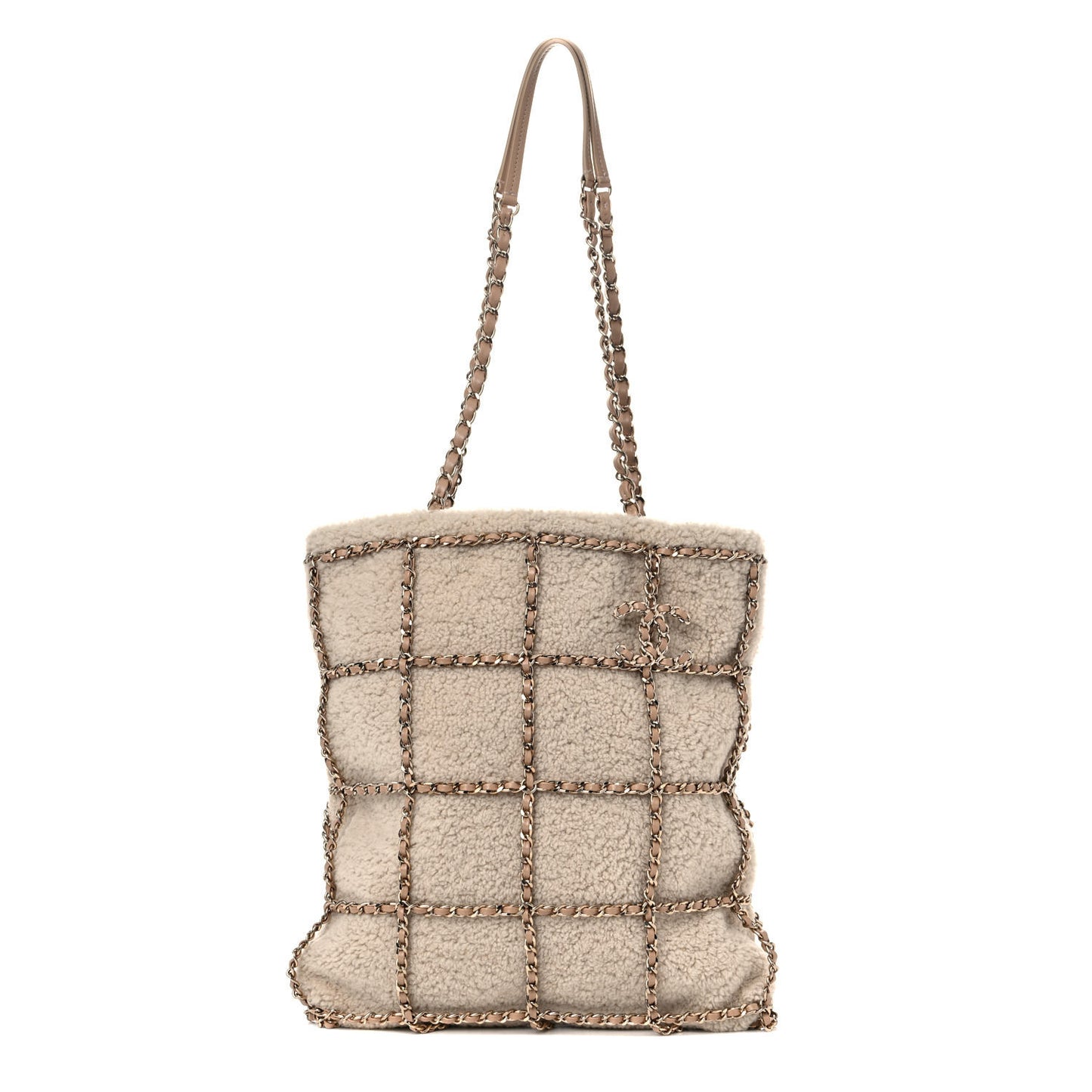 Shearling Small Shopping Chain Bag Beige
