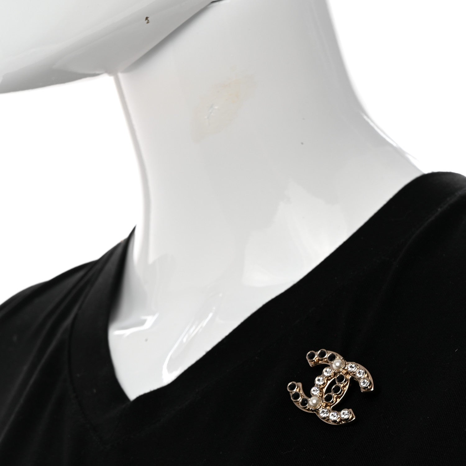 Chanel Crystal Pearl CC Brooch Gold Black 2 of 4