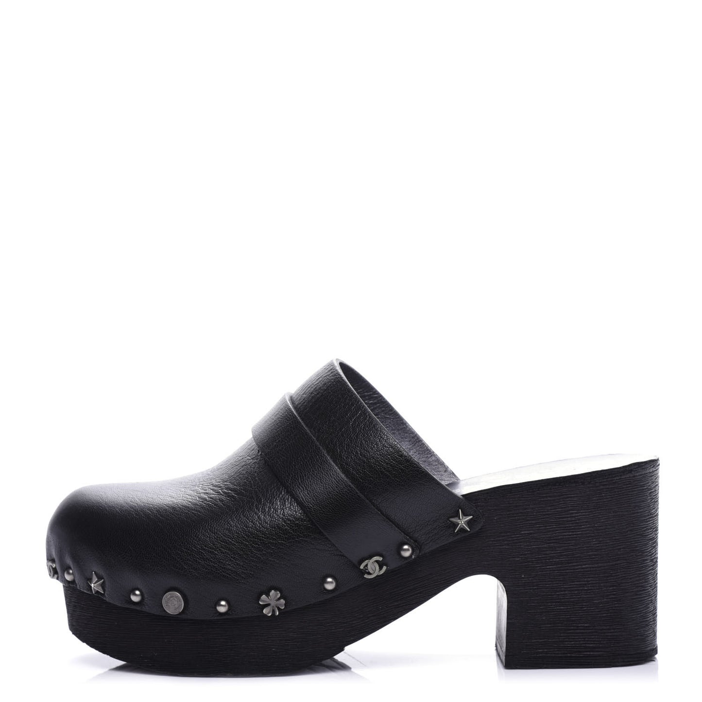 Calfskin CC Lucky Charms Studded Clogs 37 Black