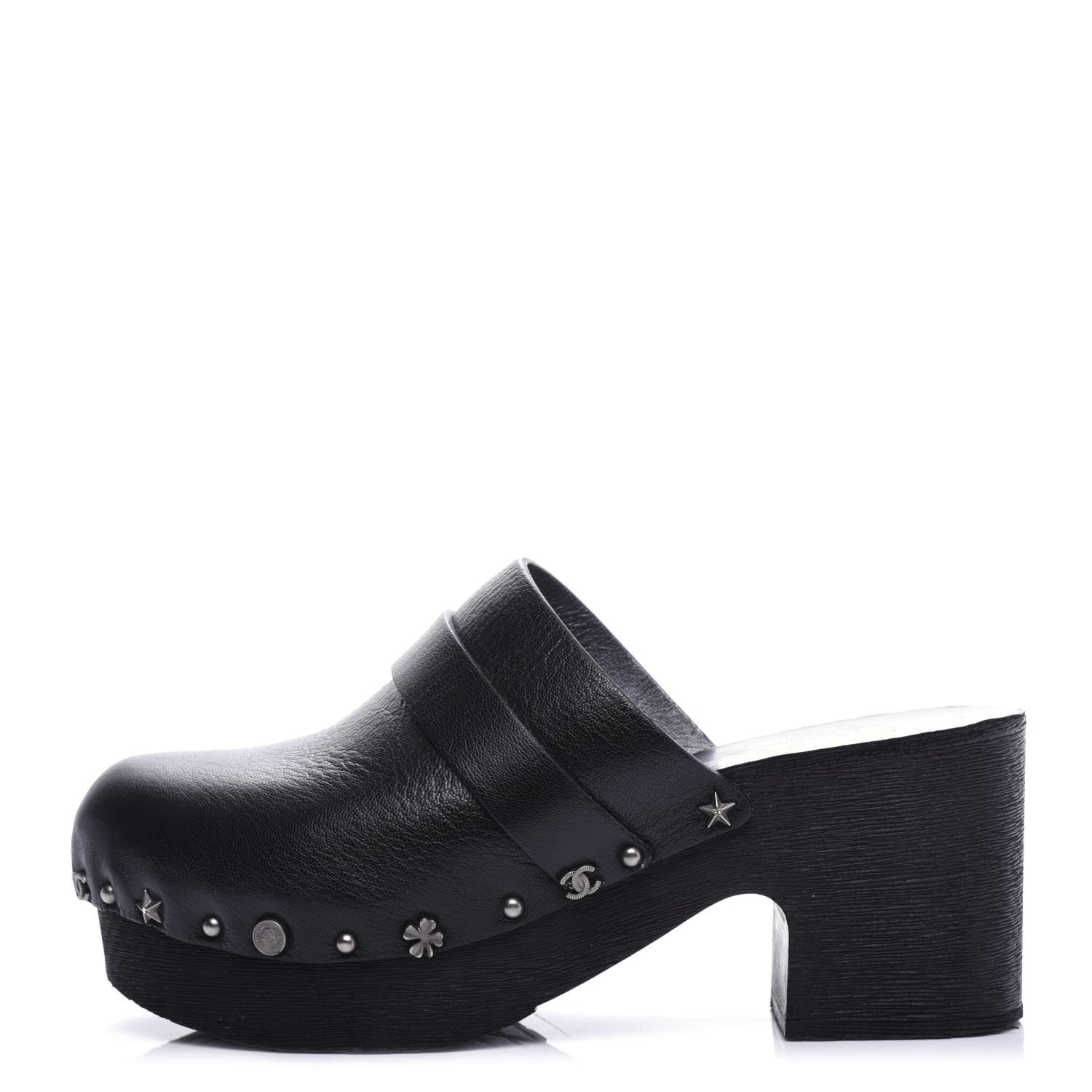Chanel Calfskin CC Lucky Charms Studded Clogs 37 Black 1 of 10