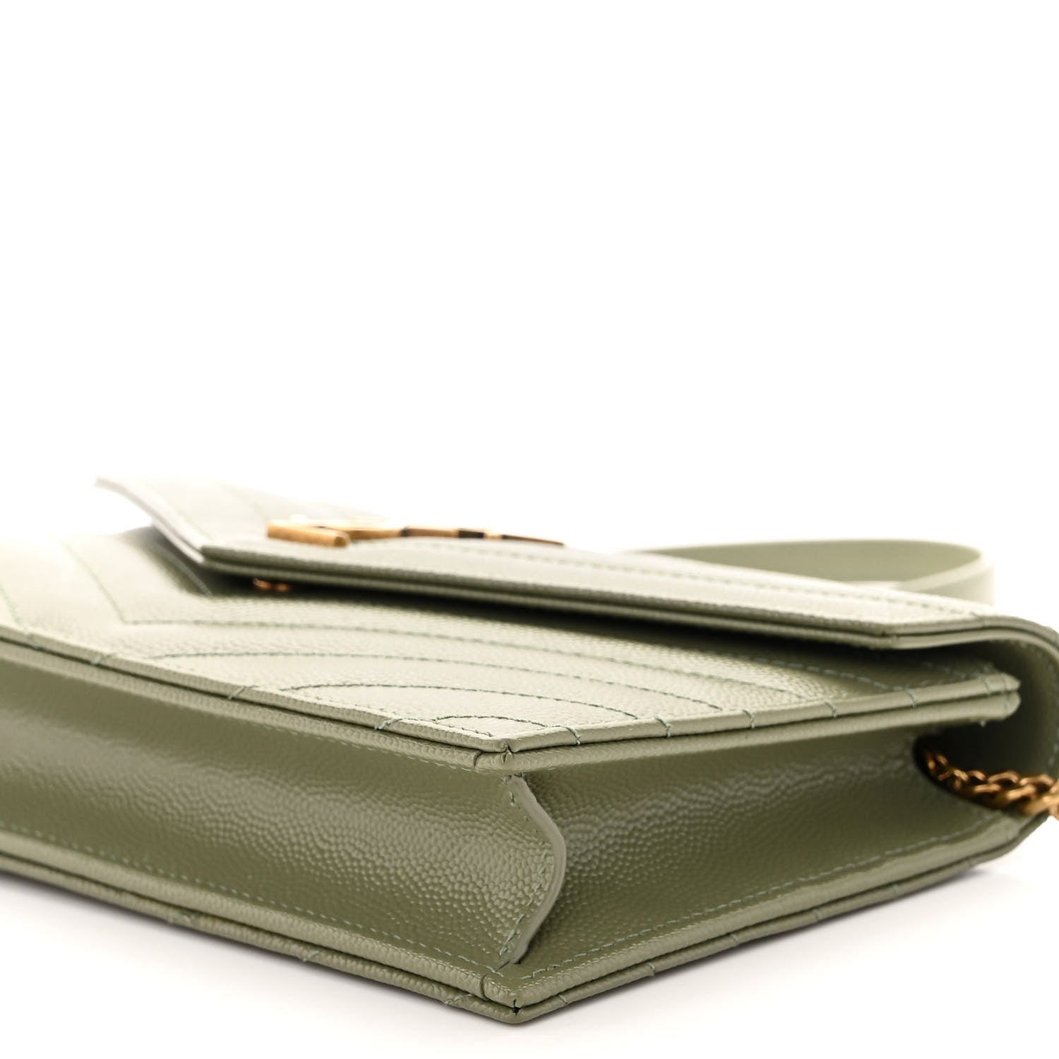 Saint Laurent Grain De Poudre Matelasse Chevron Monogram Envelope Chain Wallet Pistache 9 of 9