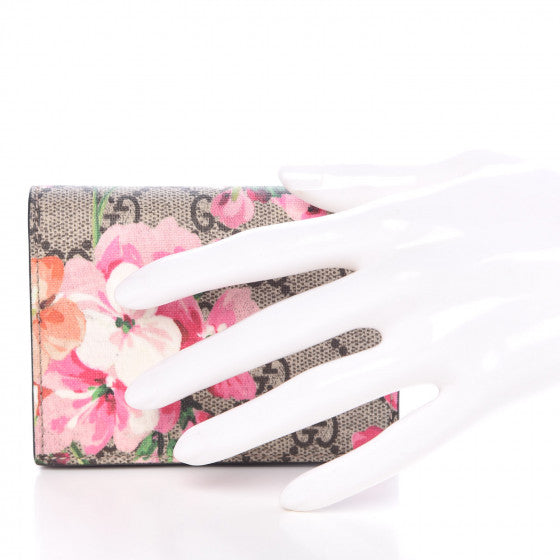 GG Supreme Monogram Blooms Card Case Wallet Beige Multicolor Dry Rose