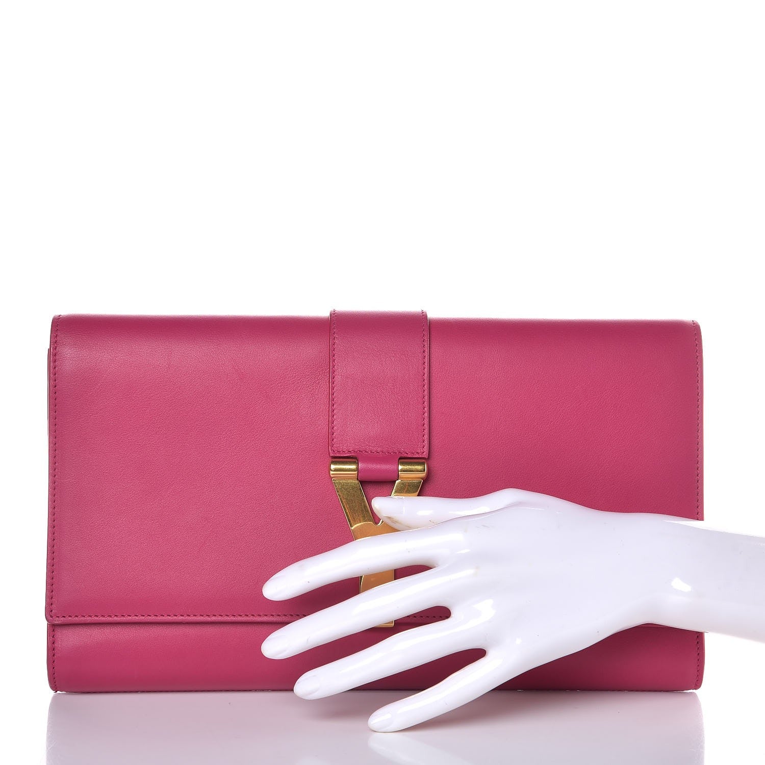 Saint Laurent Calfskin Classic Y Ligne Clutch Fuchsia 2 of 7