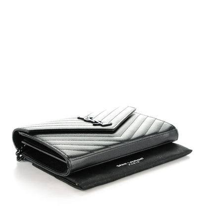Saint Laurent Grain De Poudre Matelasse Chevron Monogram Chain Wallet Black 4 of 8