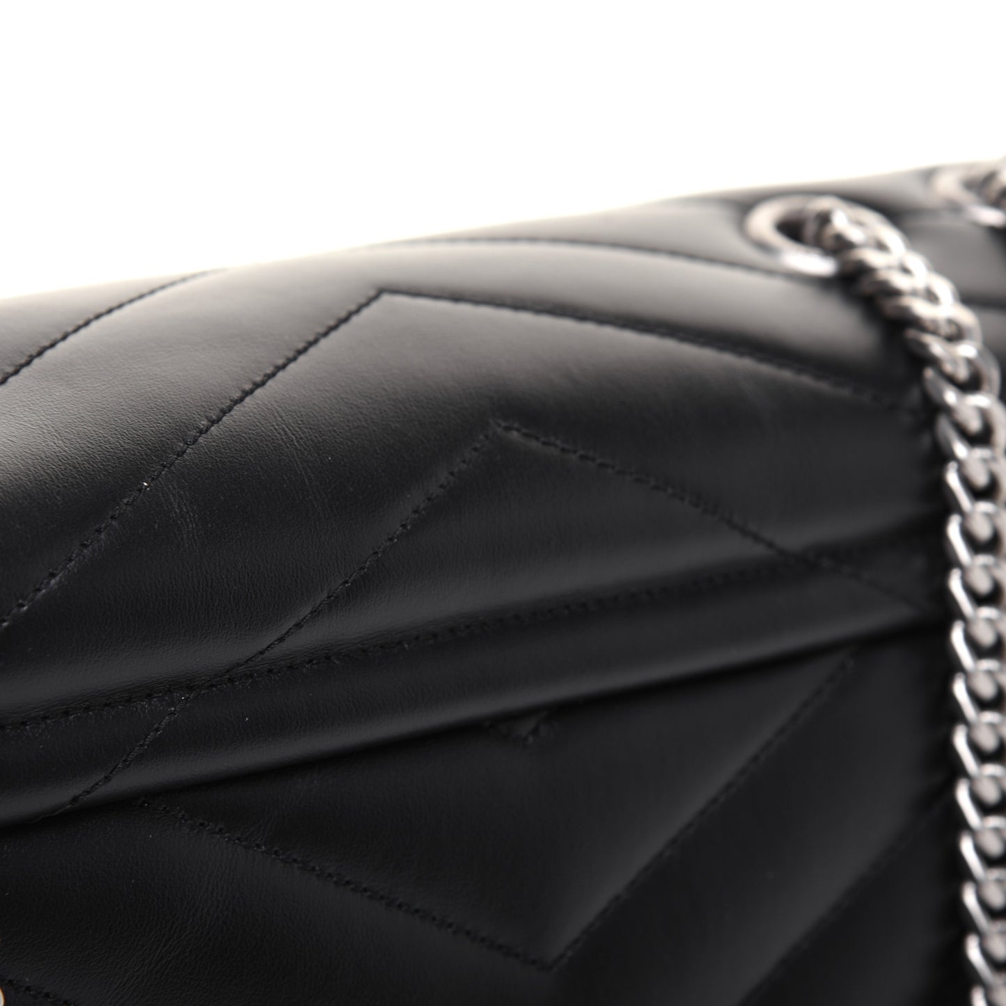 Calfskin Y Quilted Monogram Medium Loulou Chain Satchel Black