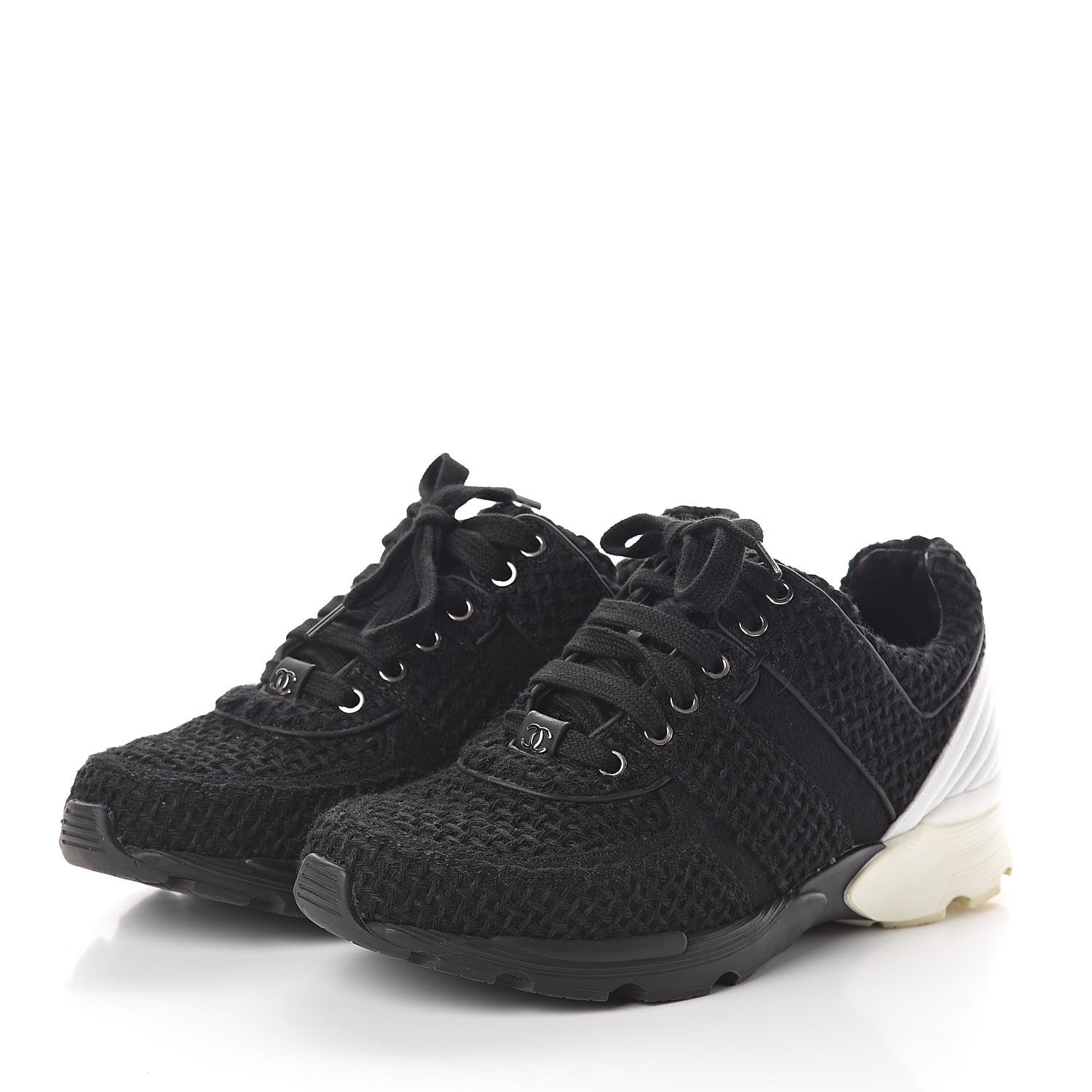 Chanel Tweed Calfskin Sneakers 39 Black White 3 of 8