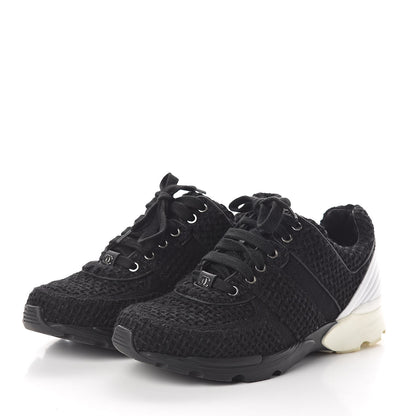 Chanel Tweed Calfskin Sneakers 39 Black White 3 of 8