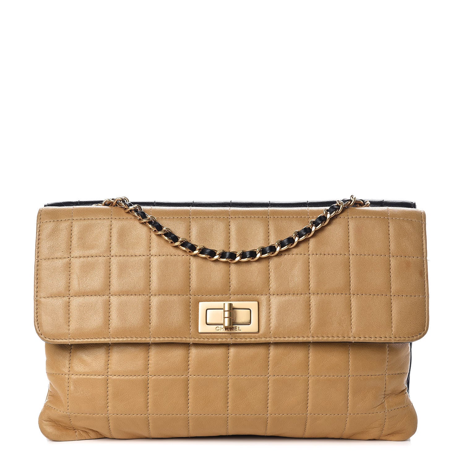 Chanel Lambskin Quilted Double Mademoiselle Flap Beige Black 1 of 12