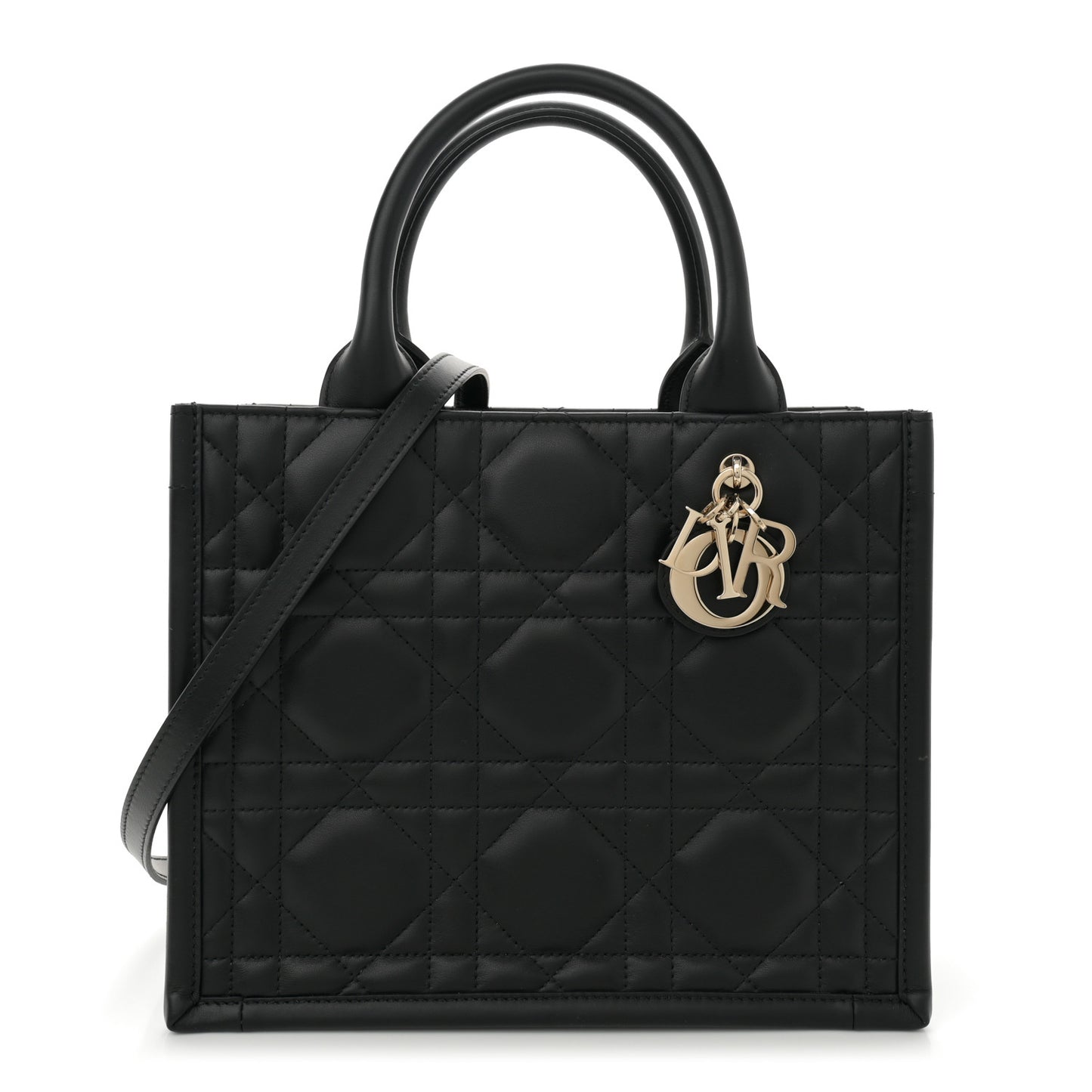 Calfskin Macro Cannage Small Book Tote  Black