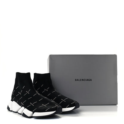 Balenciaga Technical 3D Recycled Knit Allover Logo Licence Print Mens Speed 2.0 Sneakers 45 Black White 10 of 10