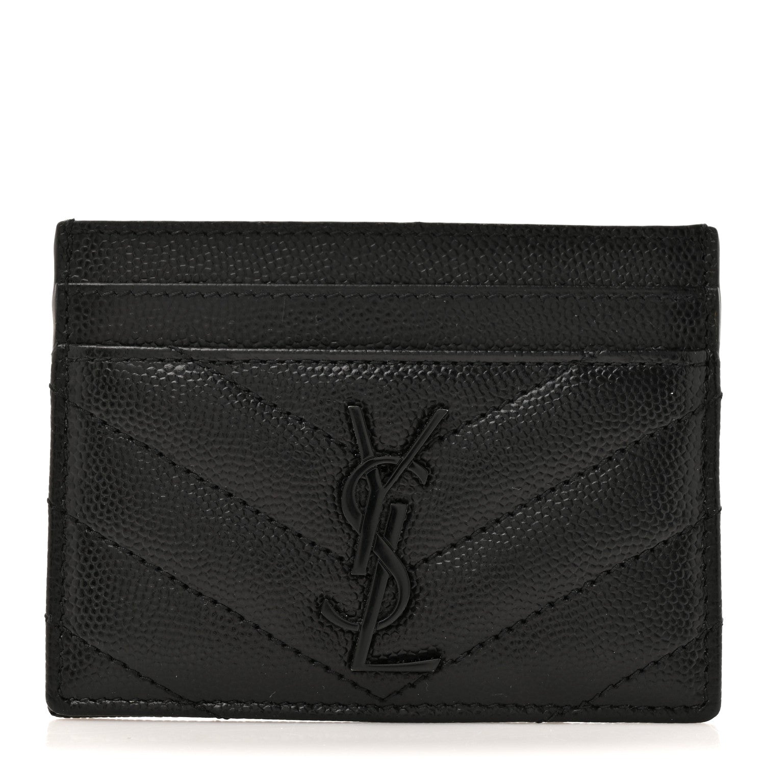 Saint Laurent Grain De Poudre Matelasse Chevron Monochrome Monogram Credit Card Case Black 1 of 8