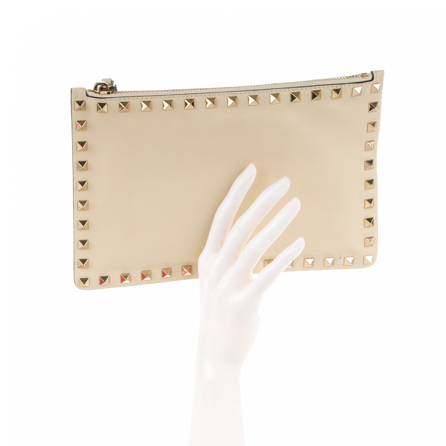 Valentino Garavani Calfskin Medium Rockstud Zip Pouch Ivory 2 of 7