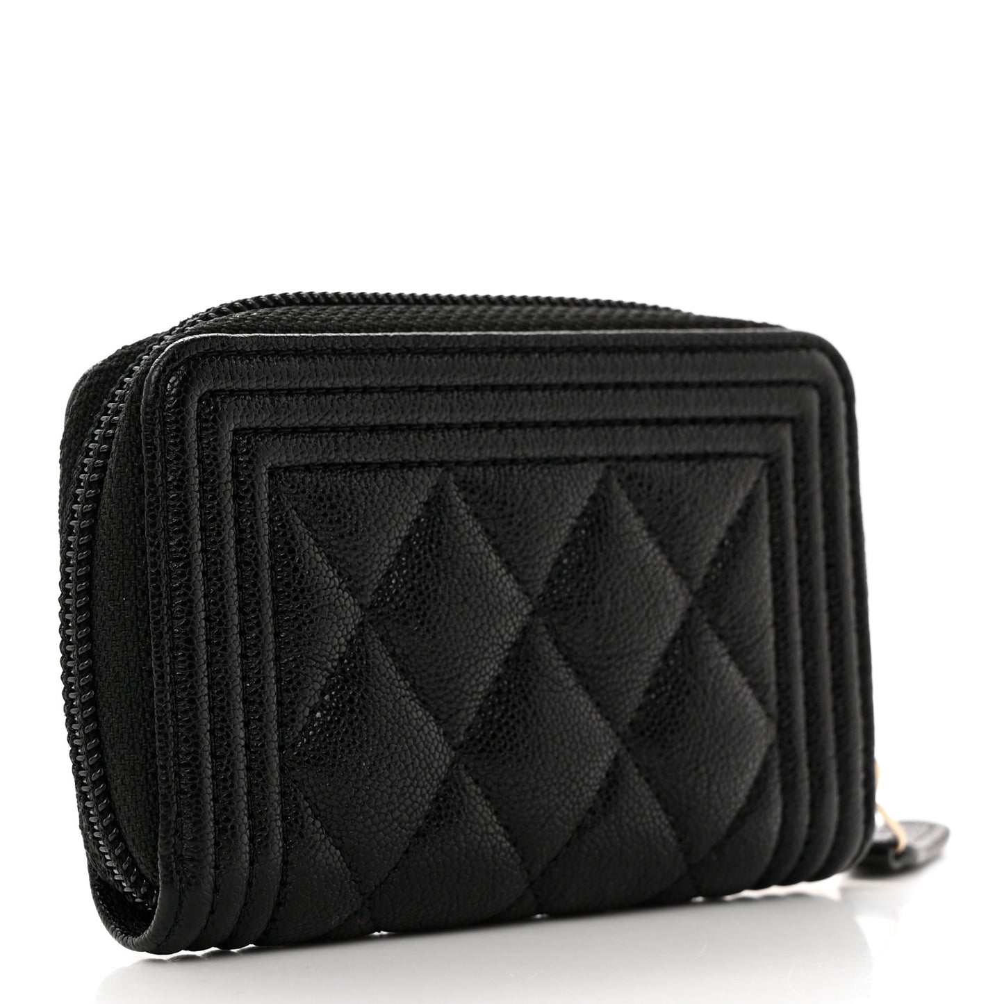 Caviar Quilted Boy Zip Around Coin Purse Wallet Black