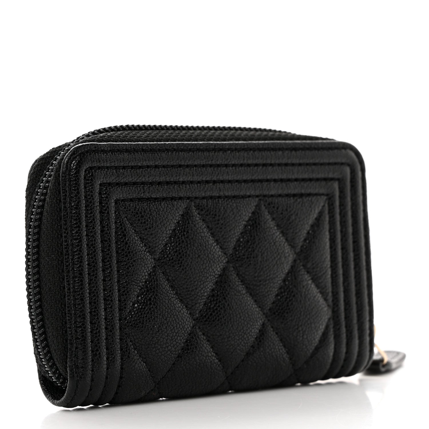 Chanel Caviar Quilted Boy Zip Around Coin Purse Wallet Black 2 of 7