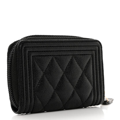 Chanel Caviar Quilted Boy Zip Around Coin Purse Wallet Black 2 of 7