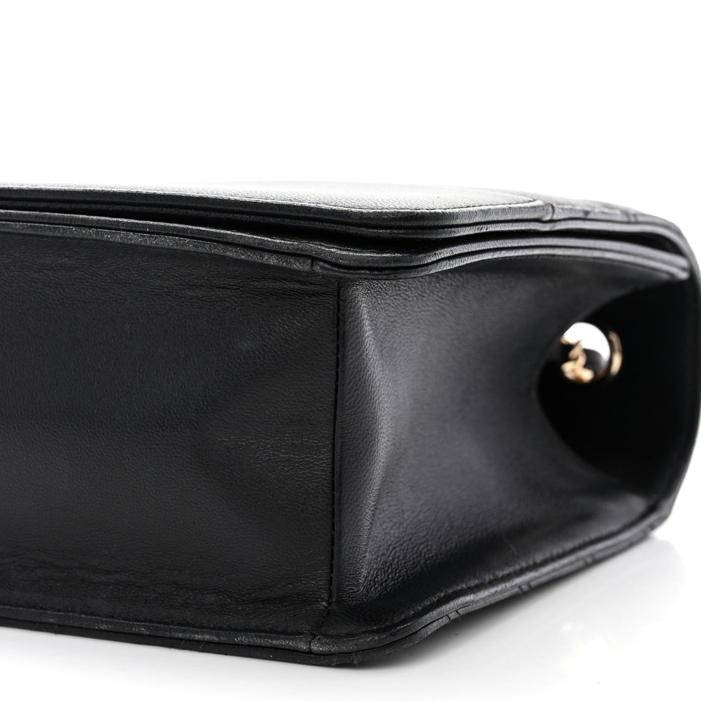 Calfskin Chevron Quilted Large Flap Black