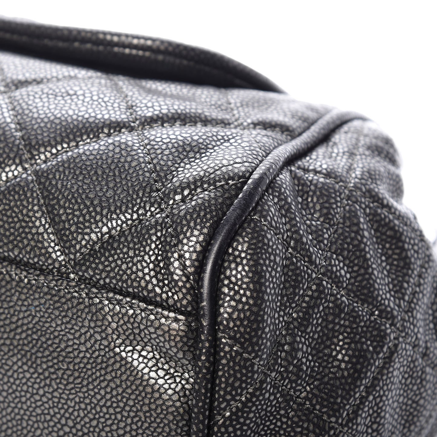 Metallic Caviar Quilted Timeless Accordion Flap Dark Silver