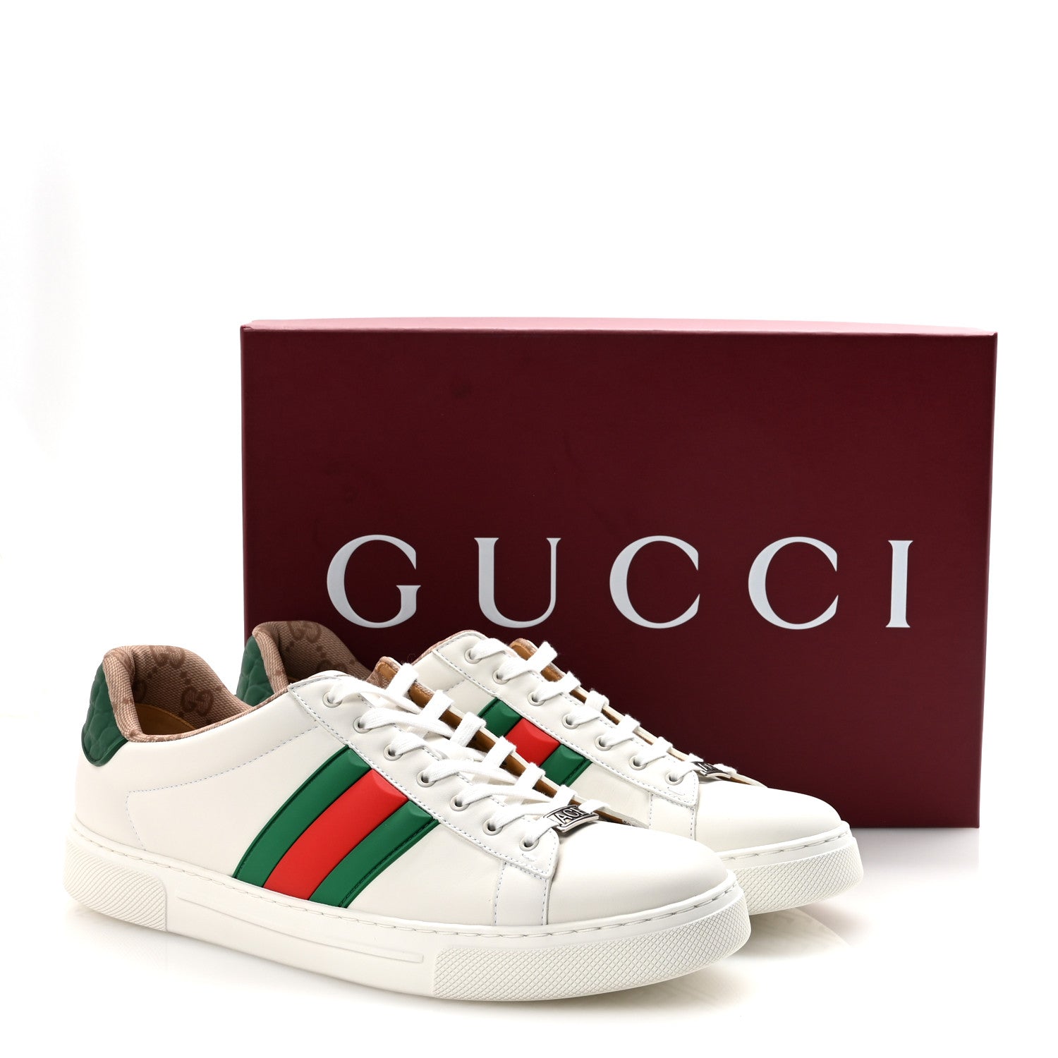 Gucci Ultralight Plume Calfskin Rubber Web Mens New Ace Sneakers 11 Green White Red 9 of 9