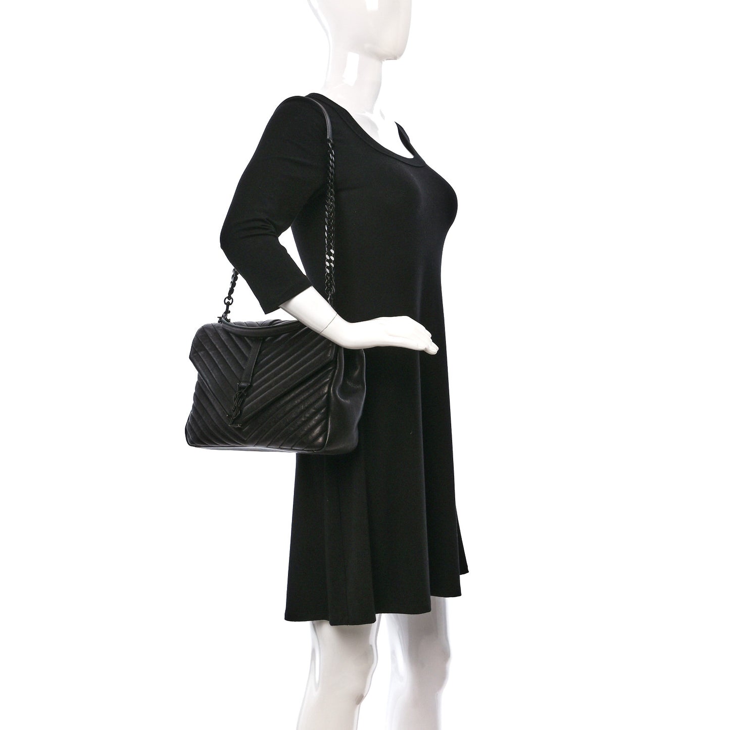 Sheepskin Matelasse Chevron Monogram Monochrome Large College Satchel Black