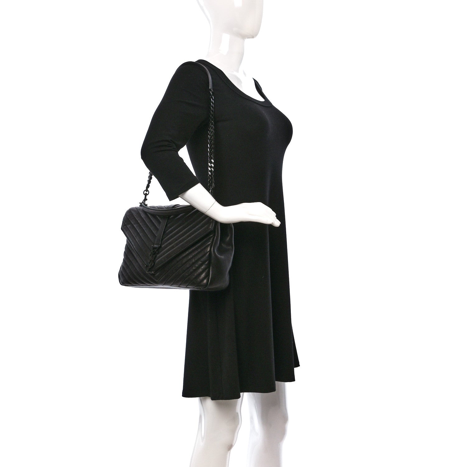 Saint Laurent Sheepskin Matelasse Chevron Monogram Monochrome Large College Satchel Black 2 of 12