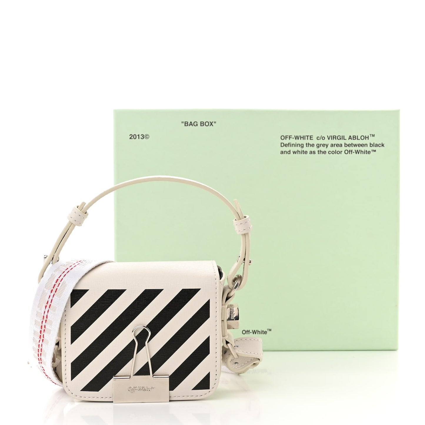 Saffiano Striped Baby Diag Binder Clip Bag White Black