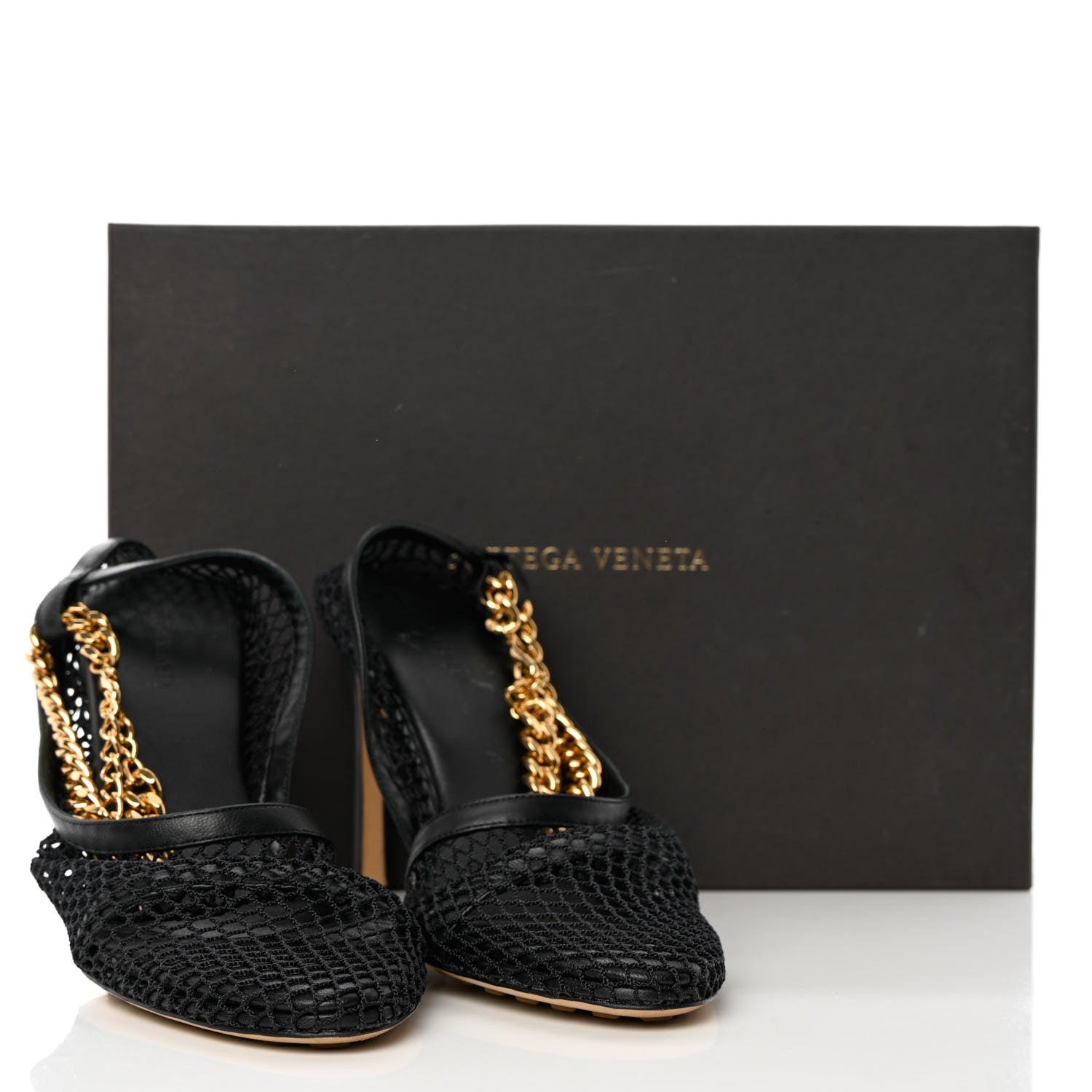 Bottega Veneta Mesh Calfskin Chain Stretch Pumps 38.5 Black 16 of 16