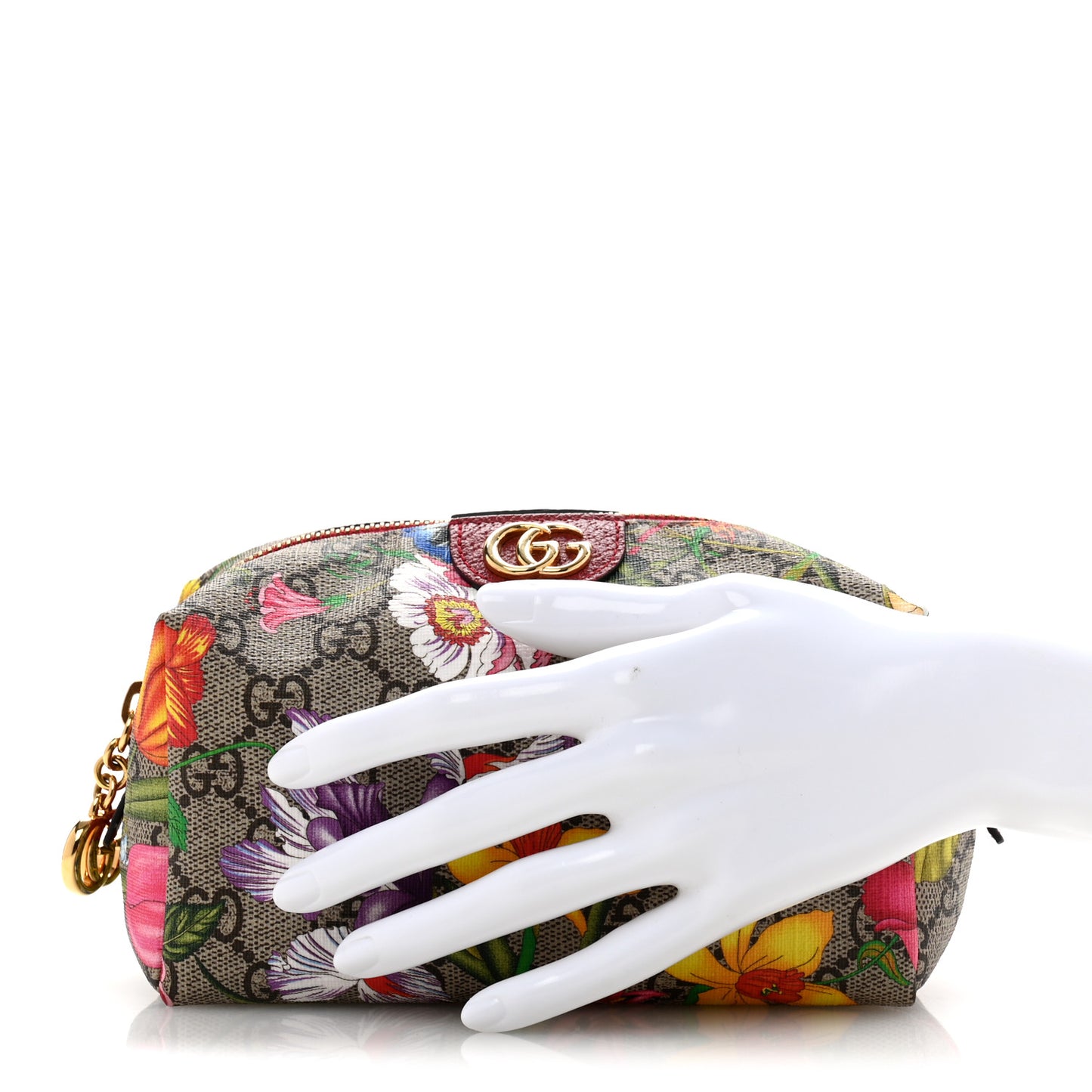 Soft GG Supreme Monogram Flora Calfskin Medium Ophidia Cosmetic Case Beige Ebony Multicolor Rosso