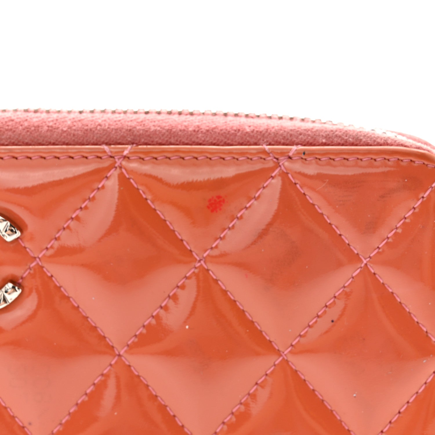Chanel Patent Quilted Brilliant Zip Around Wallet Coral 9 of 13