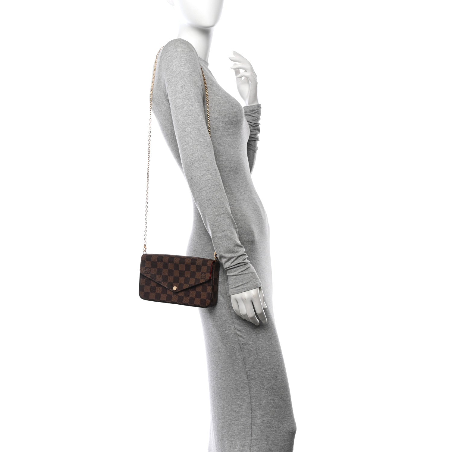 Louis Vuitton Damier Ebene Pochette Felicie Chain Wallet 2 of 14