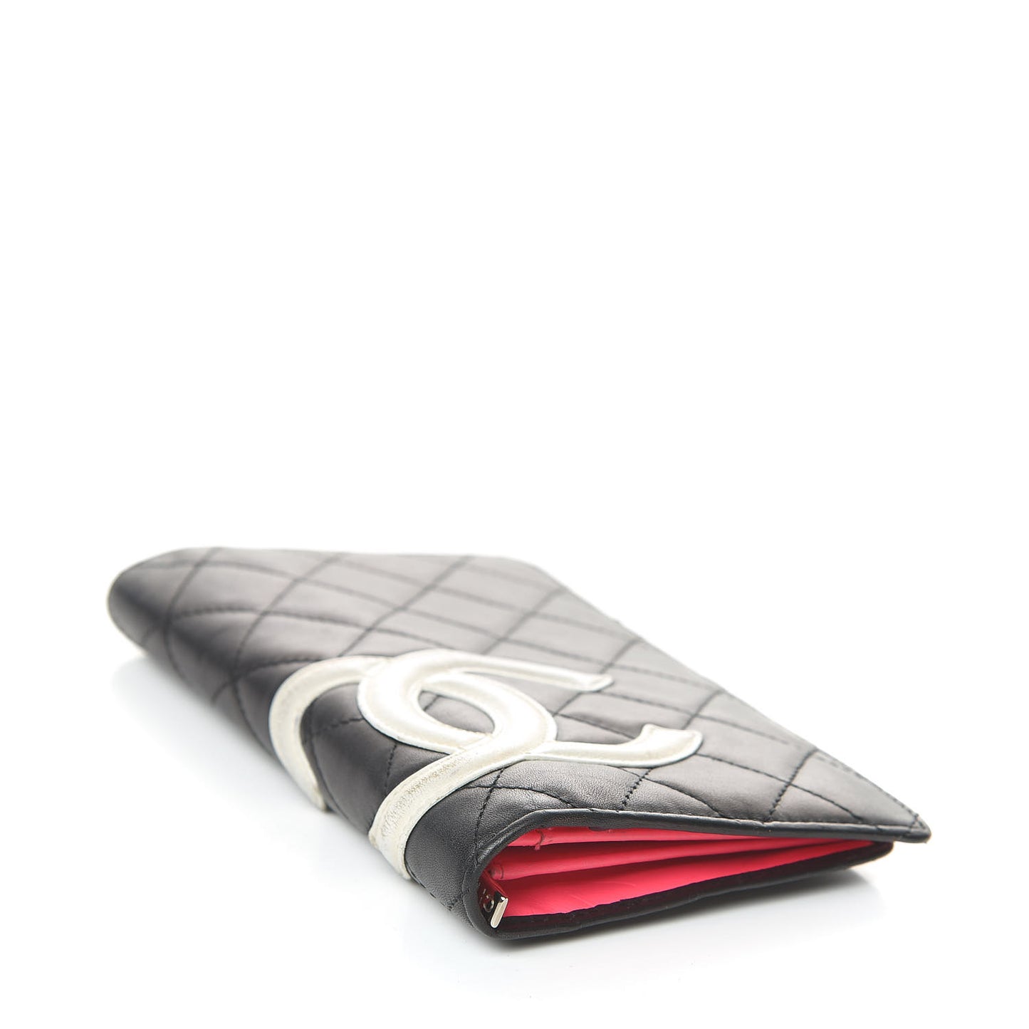 Calfskin Quilted Cambon Yen Wallet Black White
