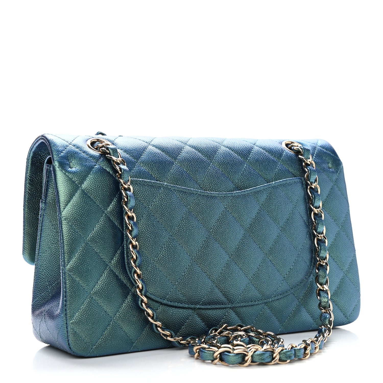 Chanel Iridescent Caviar Quilted Medium Double Flap Green 3 of 9