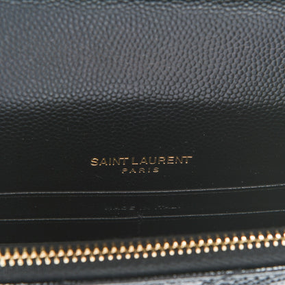 Saint Laurent Grain De Poudre Matelasse Chevron Monogram Envelope Chain Wallet Black 6 of 6