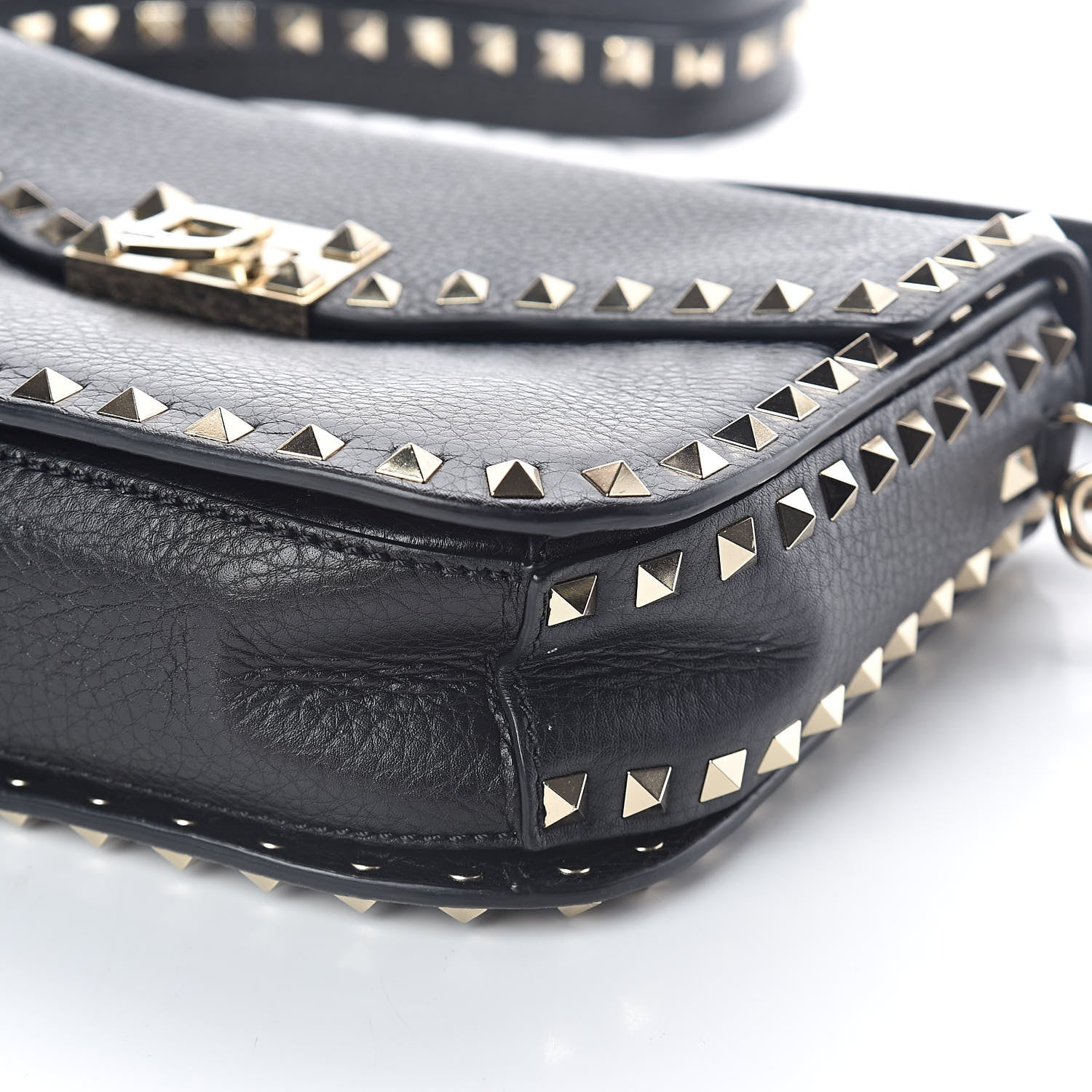 Valentino Garavani Pebbled Calfskin Medium Rockstud Flap Saddle Bag Black 8 of 8