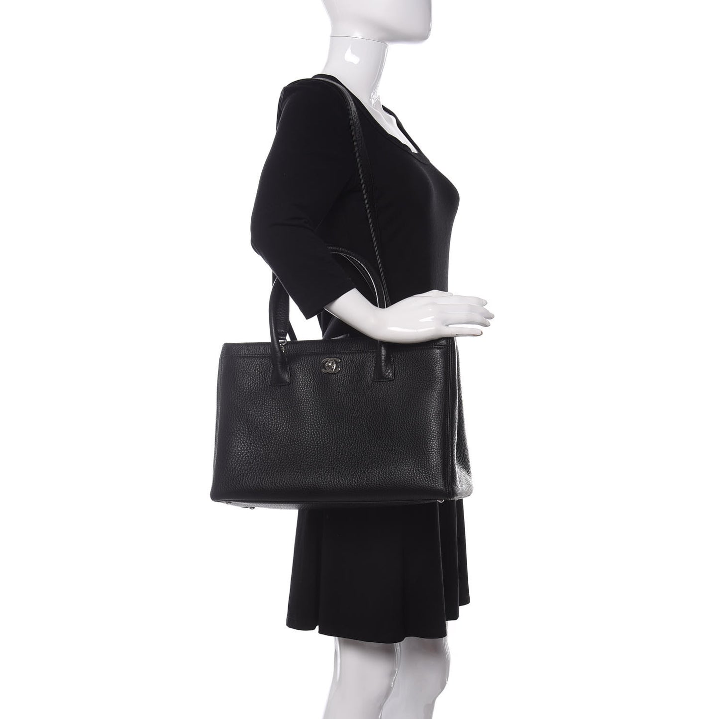 Calfskin Cerf Executive Shopper Tote Black