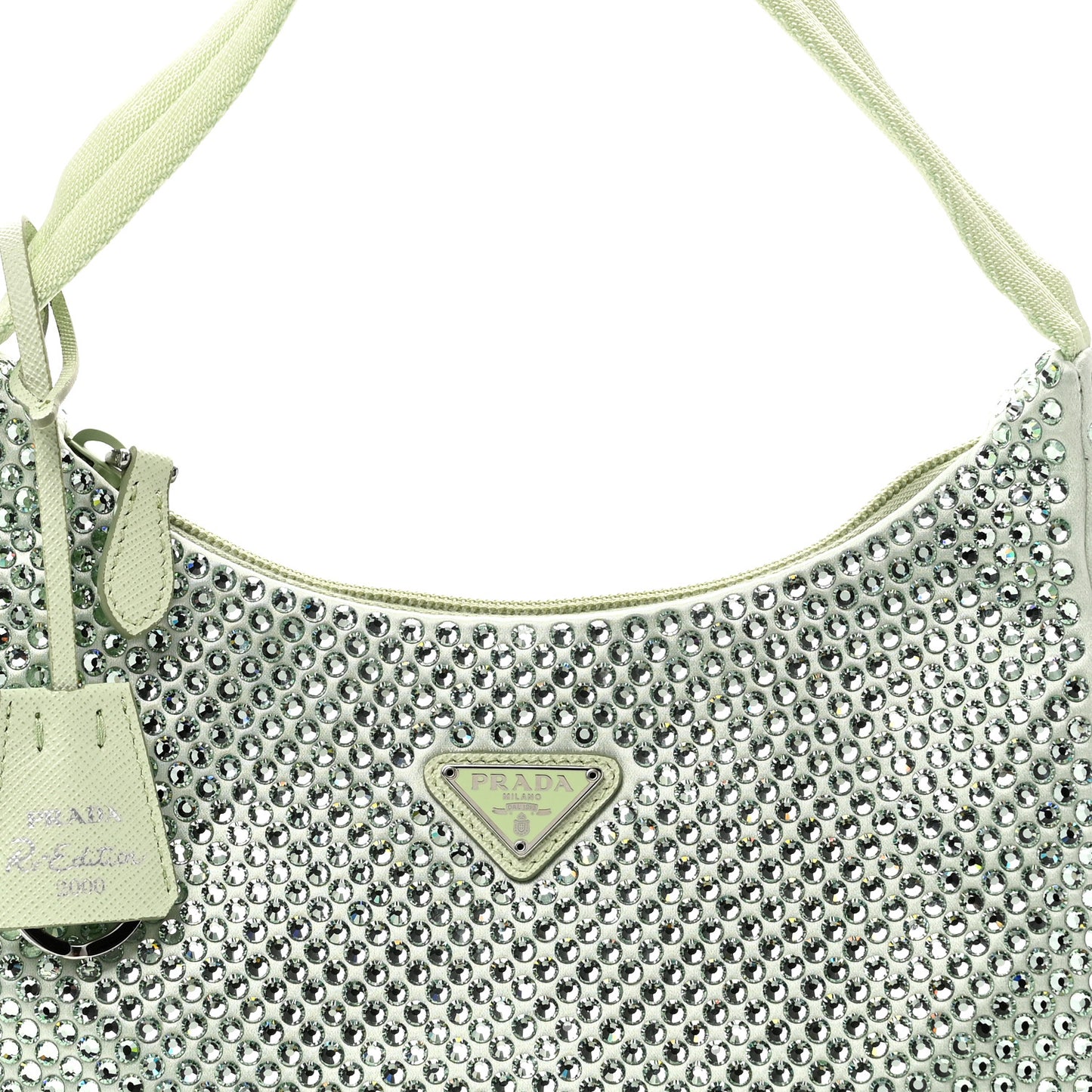 Satin Crystal Mini Re-Edition 2000 Bag Acqua