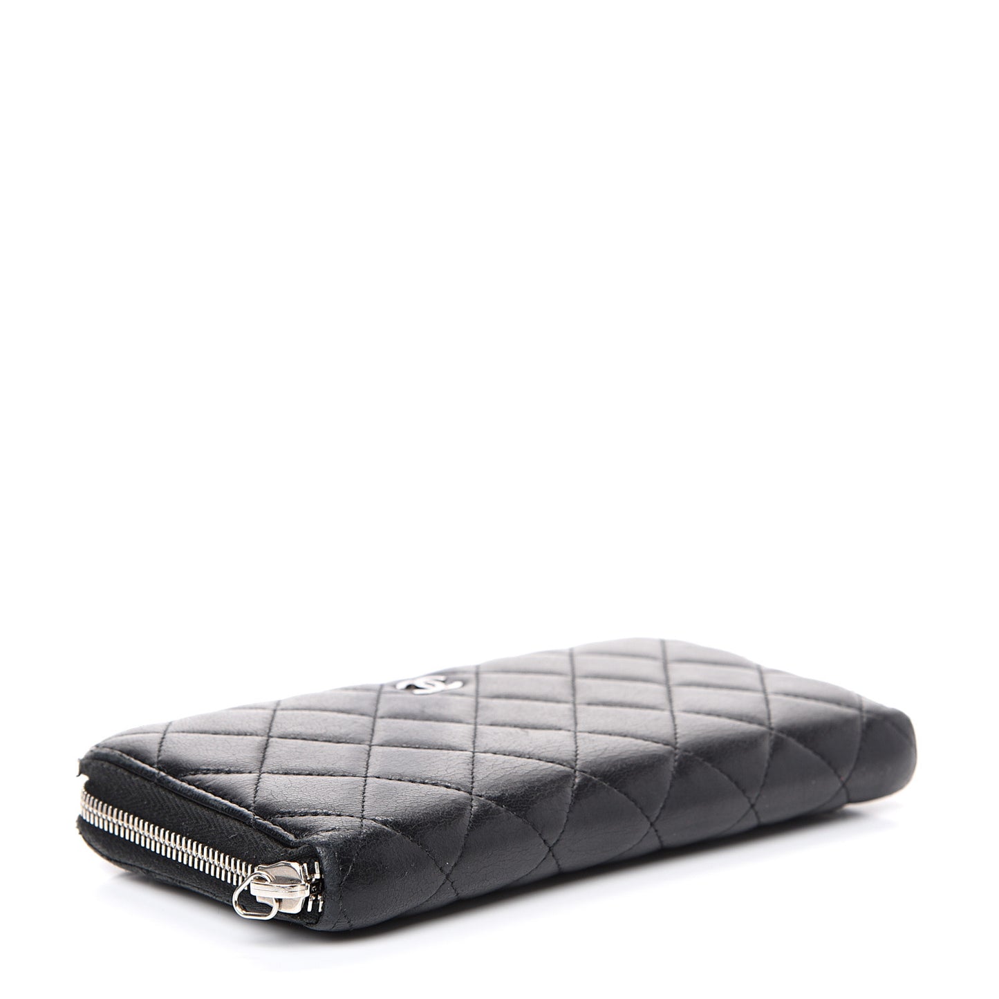 Lambskin Quilted Large Gusset Zip Around Wallet Black